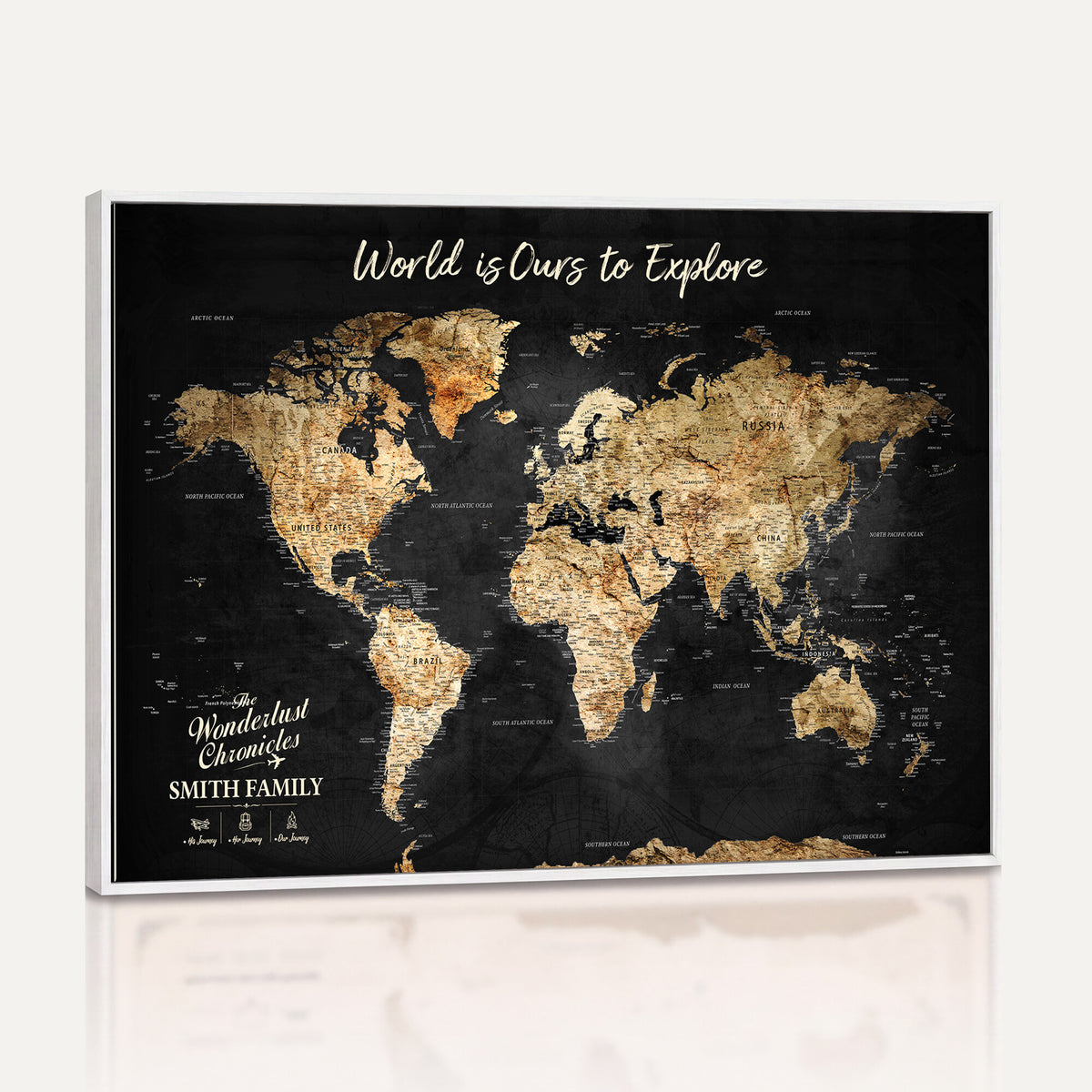 73732636-MGV-CV-36X24 - Custom Push Pin World Map Wall Art Canvas Print – Personalized Travel Tracker with Pins Framed Large for Home and Office Decor