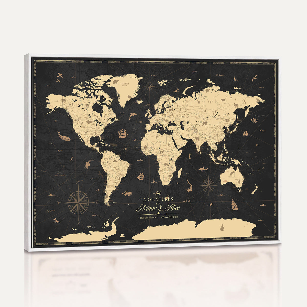 23208482-MGV-CV-36X24 - Custom Push Pin World Map Wall Art Canvas Print | Personalized Travel Tracker with Pins Framed Large for Home and Office Decor