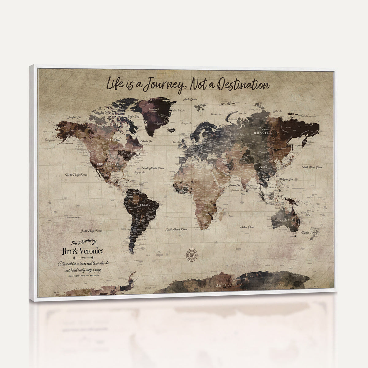 58257942-MGV-CV-36X24 - Custom Push Pin World Map Wall Art Canvas Print | Personalized Travel Tracker with Pins Framed Large for Home and Office Decor
