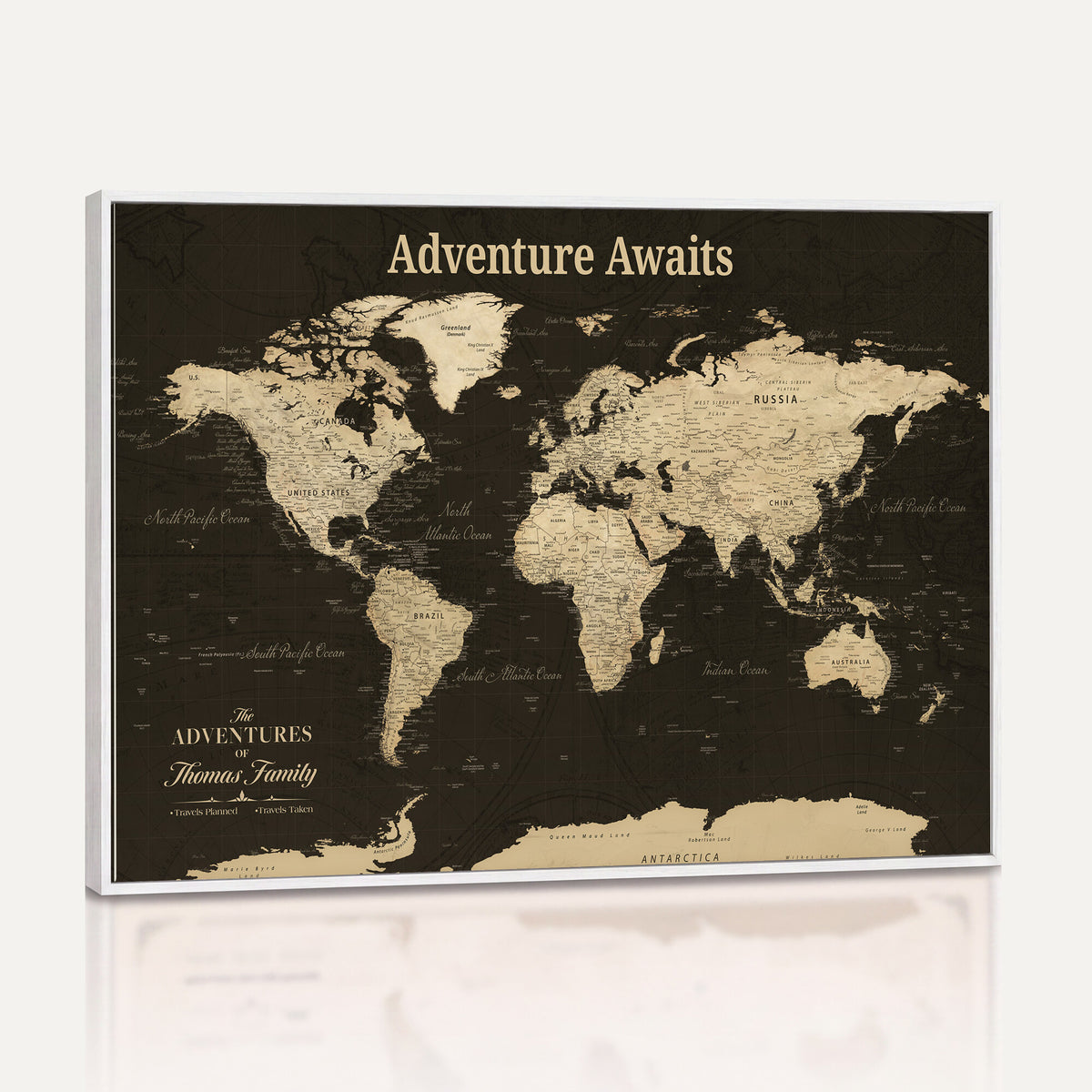 47597338-MGV-CV-36X24 - Custom Push Pin World Map Wall Art Canvas Print | Personalized Travel Tracker with Pins Framed Large for Home and Office Decor
