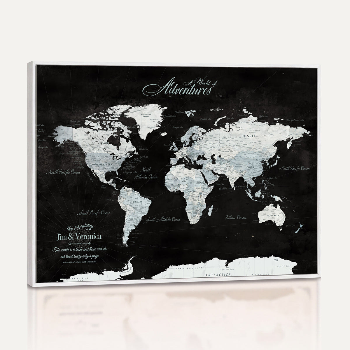 67491071-MGV-CV-36X24 - Custom Beige World Travel Map Wall Art with Pins, Places Visited Tracker, Bedroom and Home Office Decor