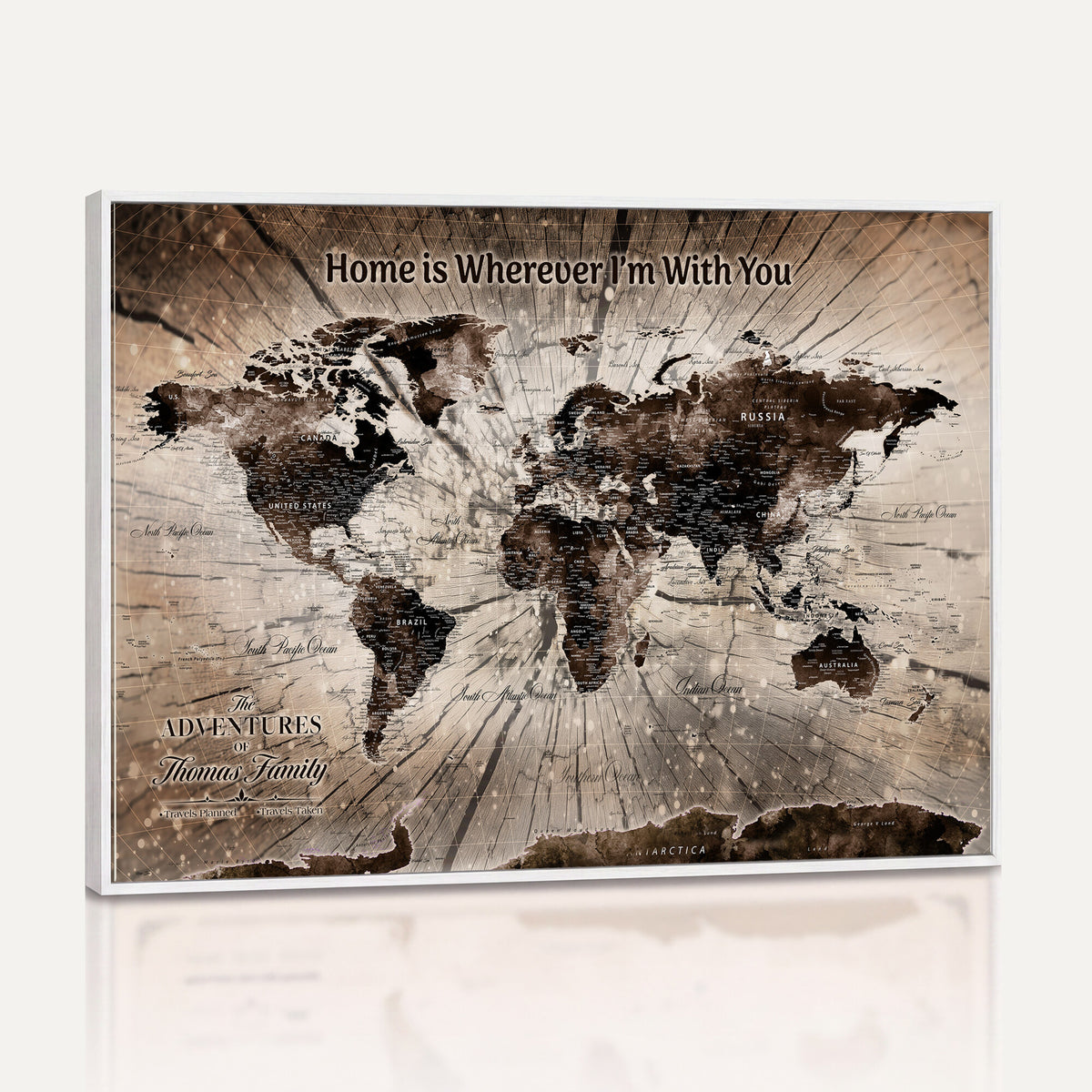 12350515-MGV-CV-36X24 - Personalized Push Pin World Map Wall Art Canvas Print, Customizable Framed Travel Map - NEWMAP-085