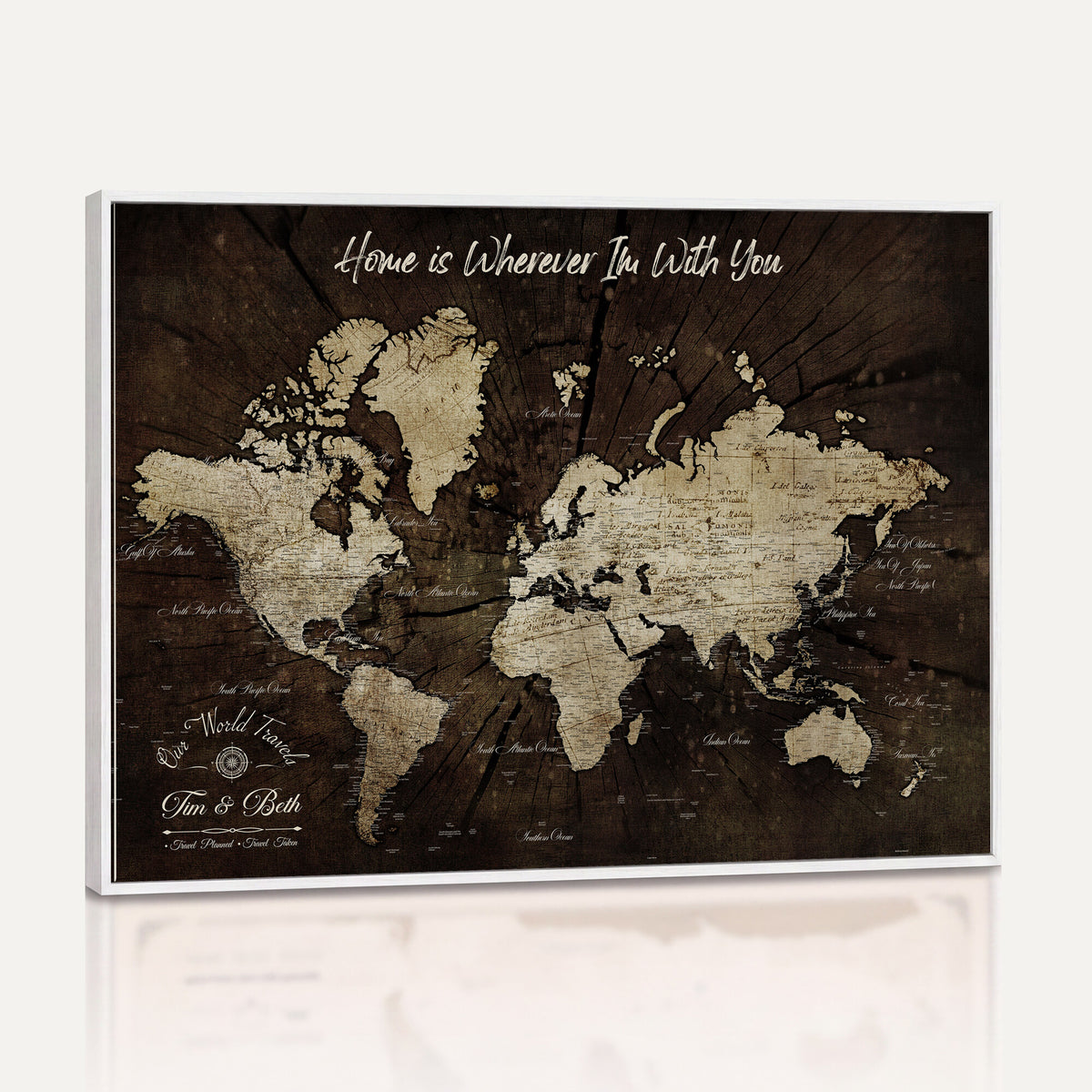 46573259-MGV-CV-36X24 - Personalized Watercolor Push Pin World Map Canvas Wall Art, Custom Framed Travel Map - NEWMAP-094