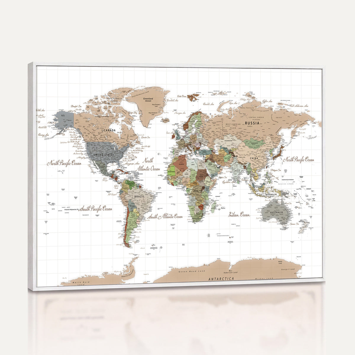 91286788-MGV-CV-36X24 - World Map Wall Art Canvas Print, Modern Decorative Framed Map Artwork Prints for Living Room, Office, Bedroom Wall Decor