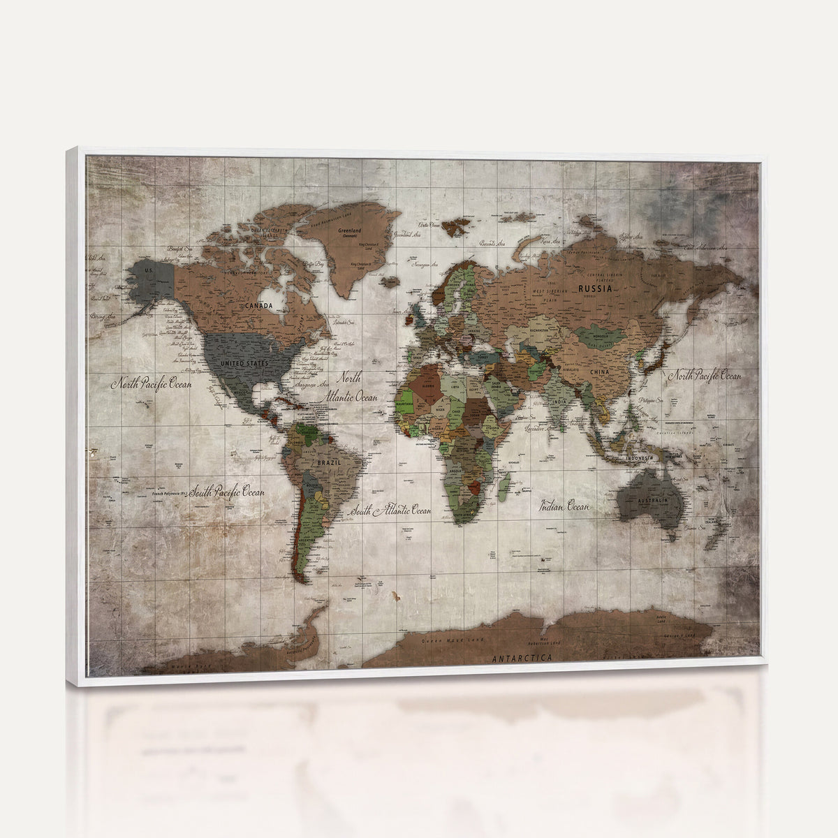 65393892-MGV-CV-36X24 - World Map Wall Art Canvas Print, Modern Decorative Framed Map Artwork Prints for Living Room, Office, Bedroom Wall Decor