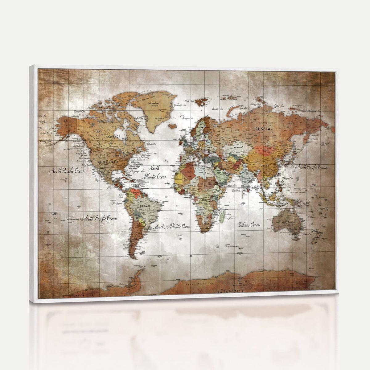 51643807-MGV-CV-36X24 - World Map Wall Art Canvas Print, Modern Decorative Framed Map Artwork Prints for Living Room, Office, Bedroom Wall Decor