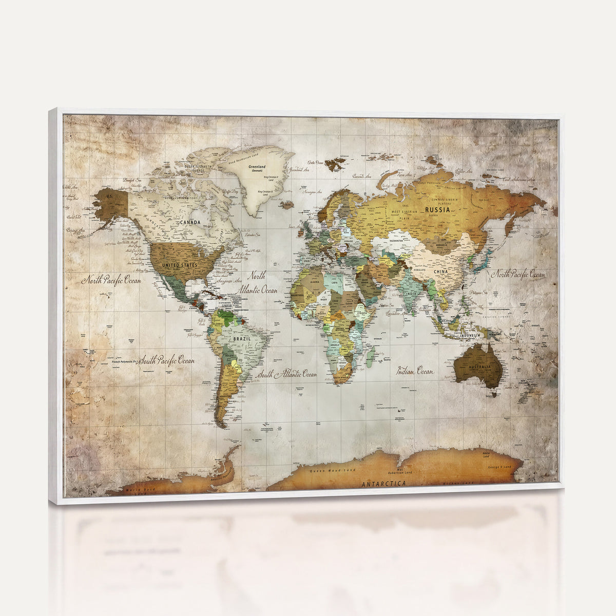 86108417-MGV-CV-36X24 - World Map Wall Art Canvas Print, Modern Decorative Framed Map Artwork Prints for Living Room, Office, Bedroom Wall Decor
