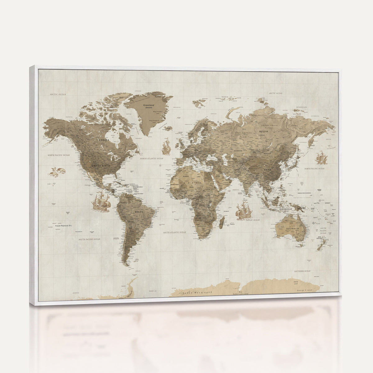 28283260-MGV-CV-36X24 - Detailed World Map Wall Art Canvas Print