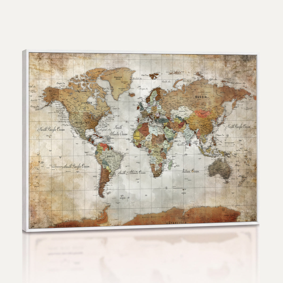 19855445-MGV-CV-36X24 - Custom Framed Modern Push Pin World Map Wall Art, Places Visited Tracker, Home Office and Entryway Decor
