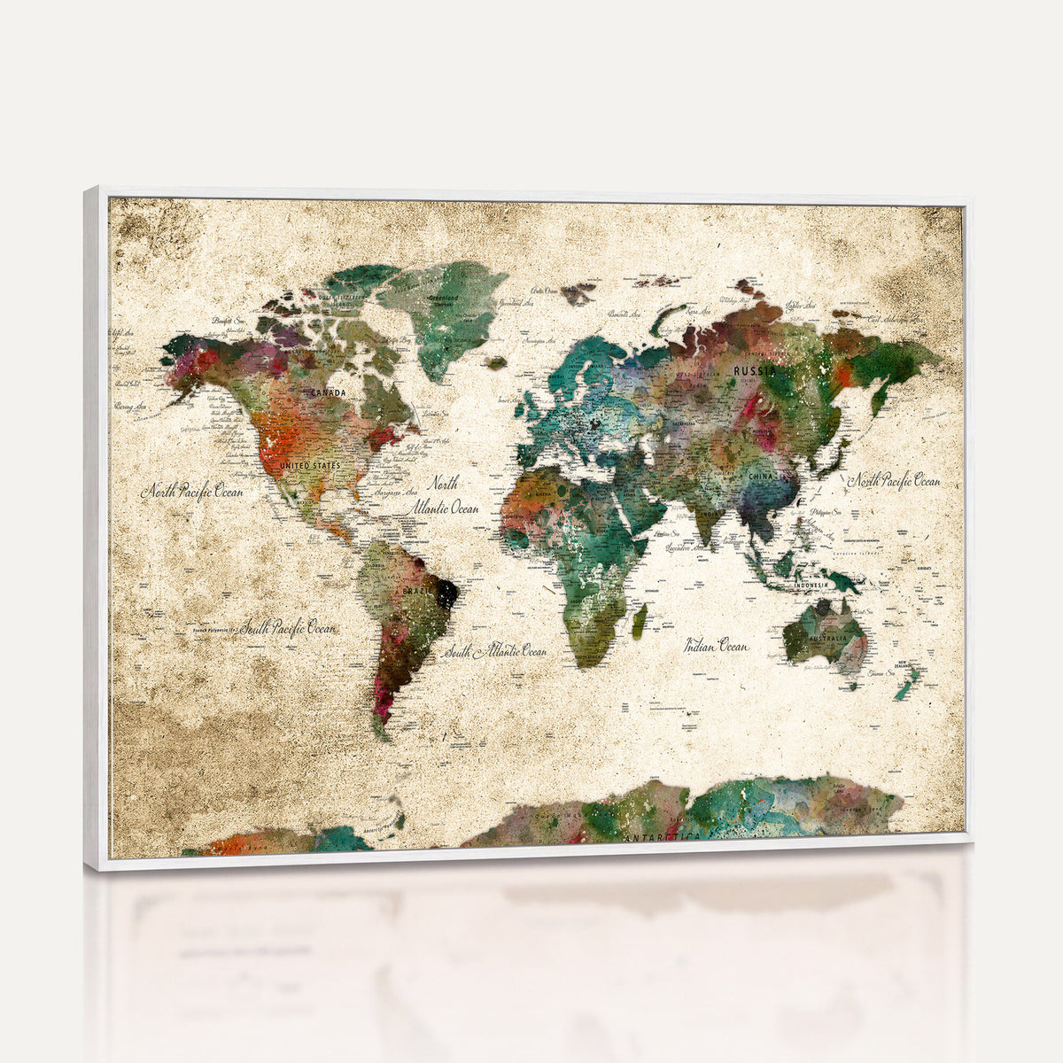 87544591-MGV-CV-36X24 - World Map Wall Art Canvas Print, Modern Decorative Framed Map Artwork Prints for Living Room, Office, Bedroom Wall Decor