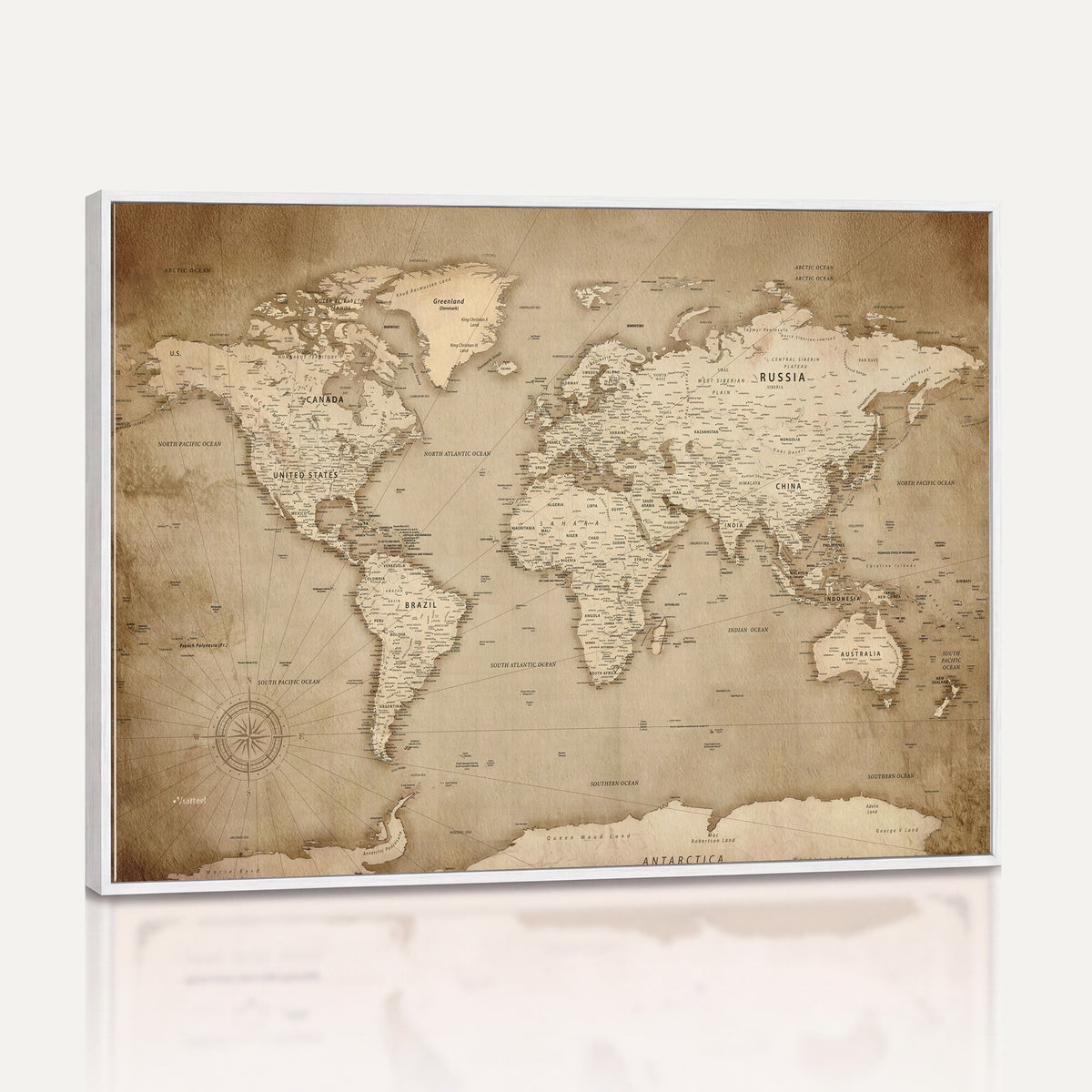 34795134-MGV-CV-36X24 - World Map Wall Art Canvas Print, Modern Decorative Framed Map Artwork Prints for Living Room, Office, Bedroom Wall Decor
