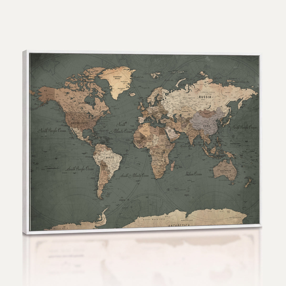 84619399-MGV-CV-36X24 - World Map Wall Art Canvas Print, Modern Decorative Framed Map Artwork Prints for Living Room, Office, Bedroom Wall Decor