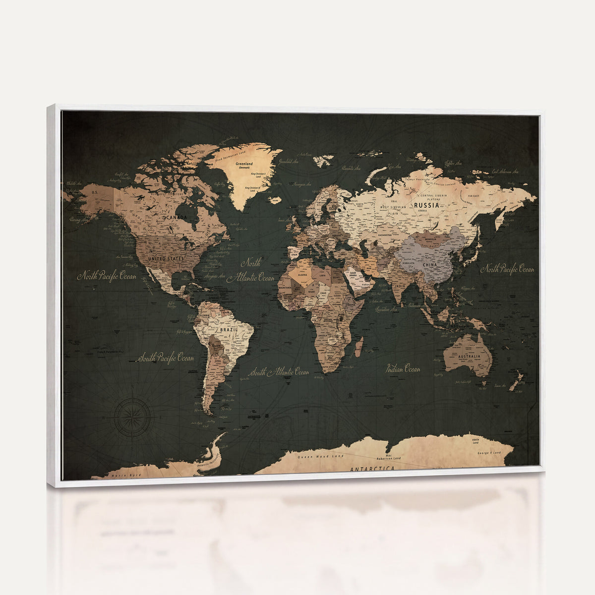 62059333-MGV-CV-36X24 - World Map Wall Art Canvas Print, Modern Decorative Framed Map Artwork Prints for Living Room, Office, Bedroom Wall Decor