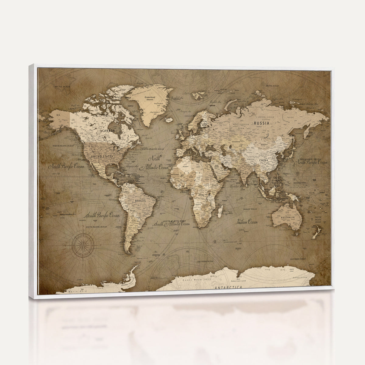 82314635-MGV-CV-36X24 - World Map Wall Art Canvas Print, Modern Decorative Framed Map Artwork Prints for Living Room, Office, Bedroom Wall Decor