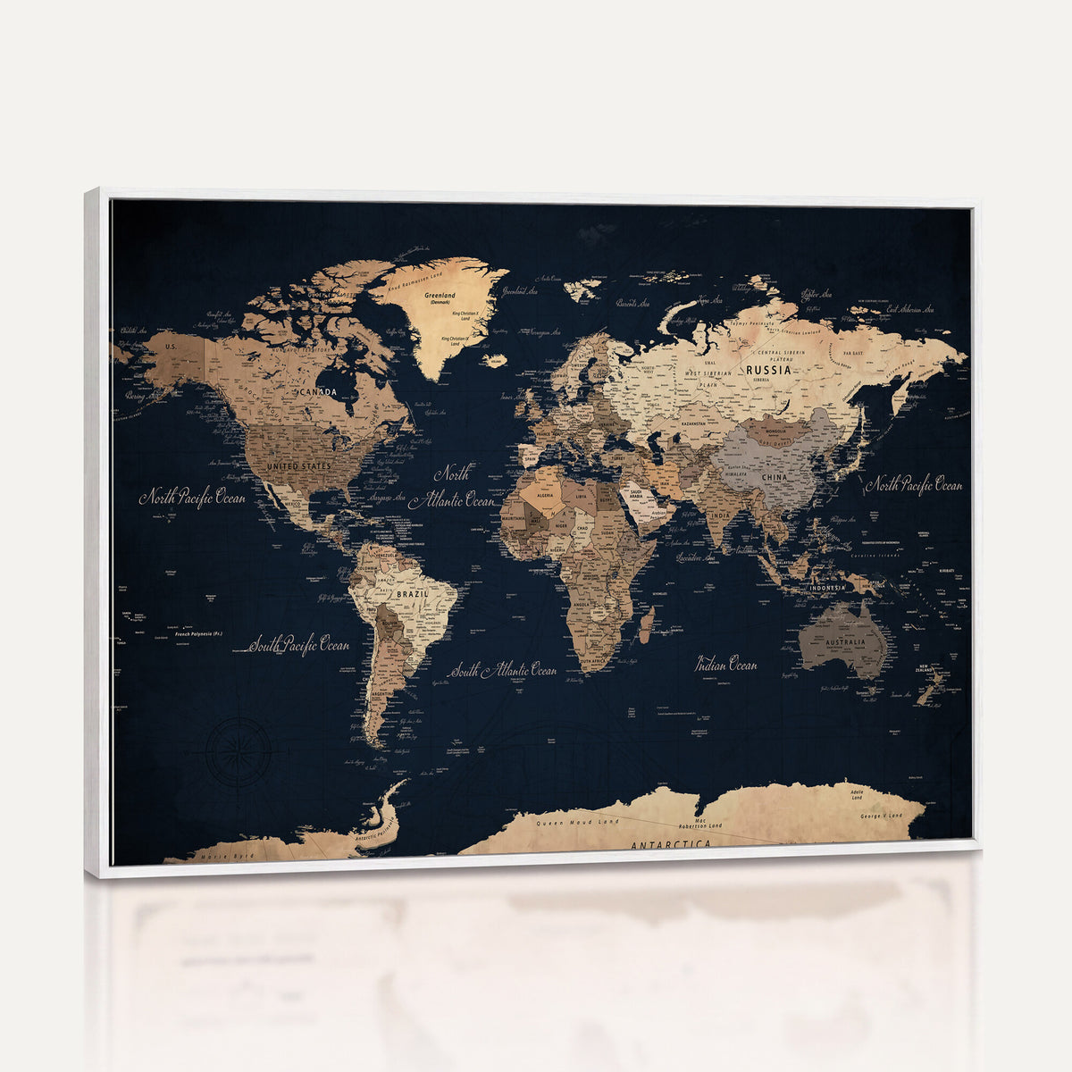 53971530-MGV-CV-36X24 - World Map Wall Art Canvas Print, Modern Decorative Framed Map Artwork Prints for Living Room, Office, Bedroom Wall Decor