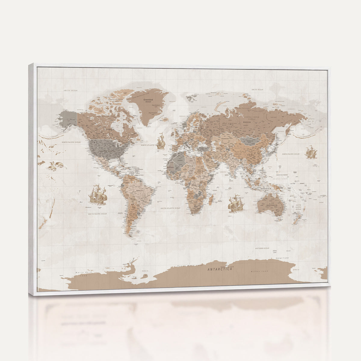 85057279-MGV-CV-36X24 - Framed Large World Map Canvas Print for Office Decor