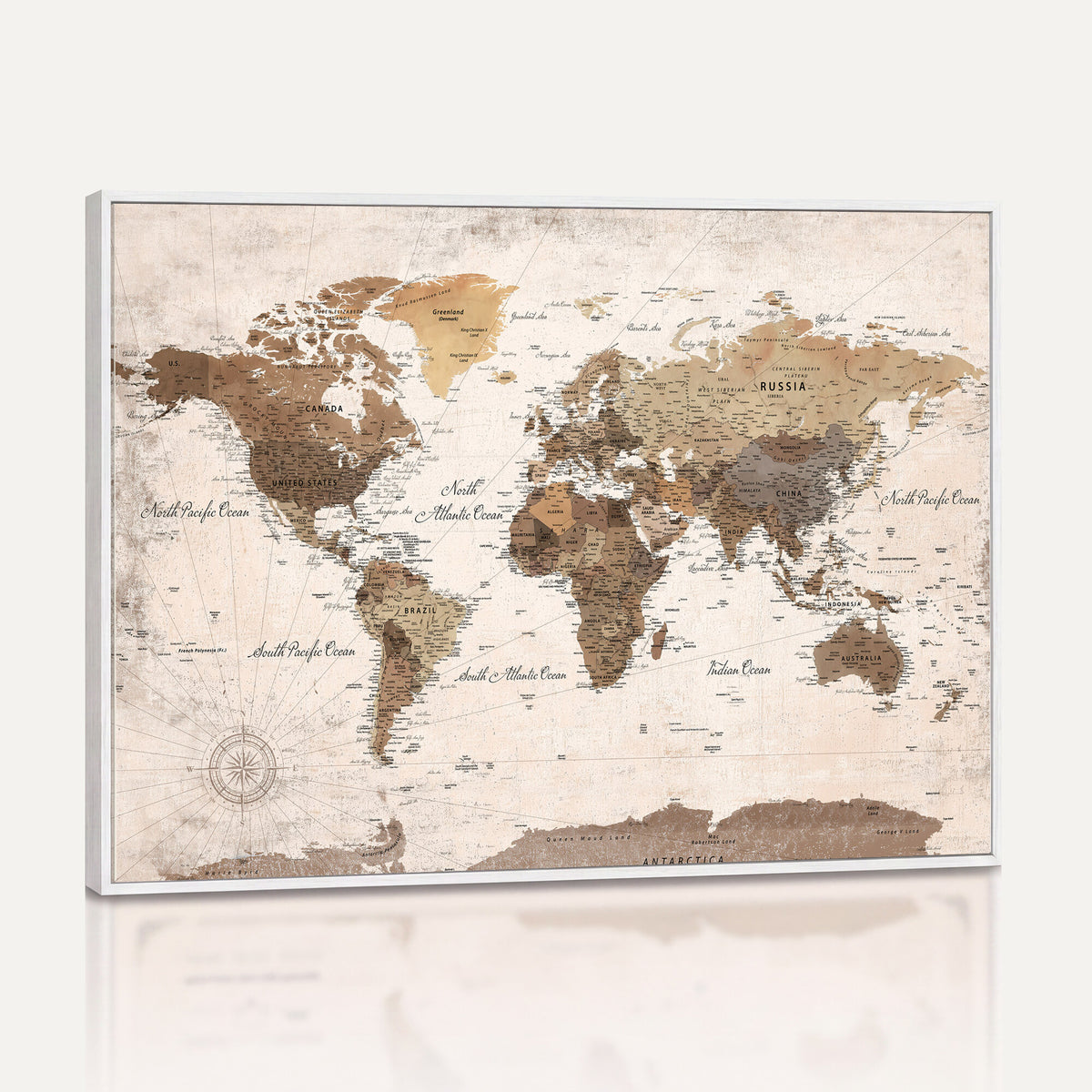 38923639-MGV-CV-36X24 - World Map Wall Art Canvas Print, Modern Decorative Framed Map Artwork Prints for Living Room, Office, Bedroom Wall Decor