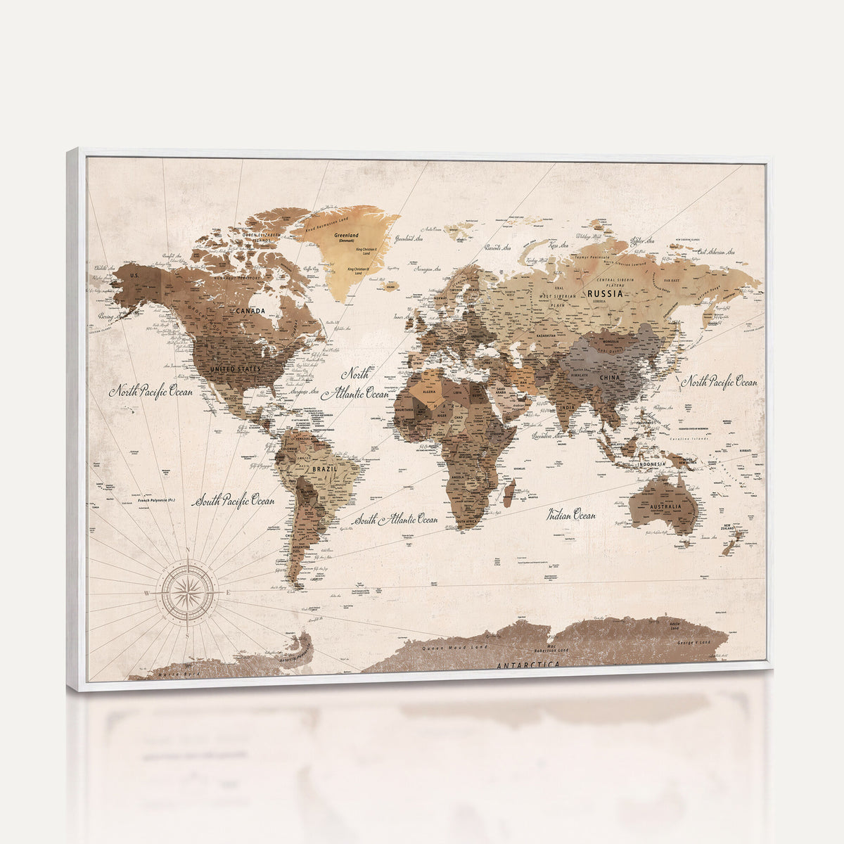 69860078-MGV-CV-36X24 - World Map Wall Art Canvas Print, Modern Decorative Framed Map Artwork Prints for Living Room, Office, Bedroom Wall Decor