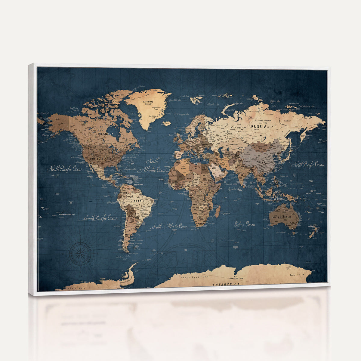 69886352-MGV-CV-36X24 - World Map Wall Art Canvas Print, Modern Decorative Framed Map Artwork Prints for Living Room, Office, Bedroom Wall Decor