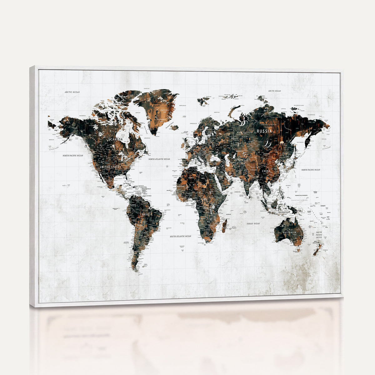 60008766-MGV-CV-36X24 - Large World Map Canvas Print – Framed Travel Map Wall Art