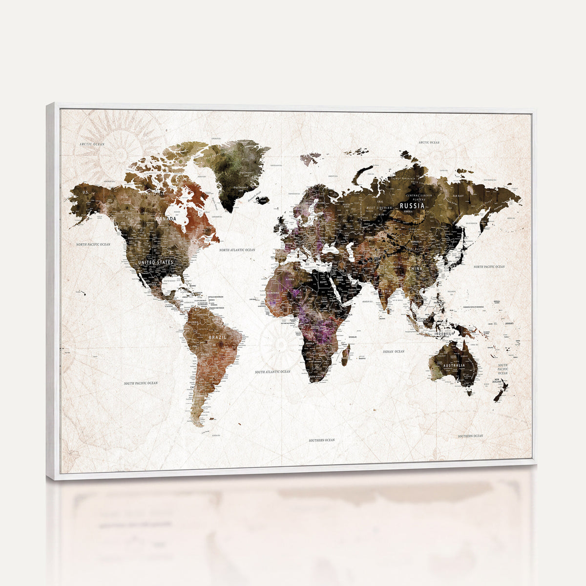 77651968-MGV-CV-36X24 - Watercolor World Map Print - Large Wall Art Canvas Print for