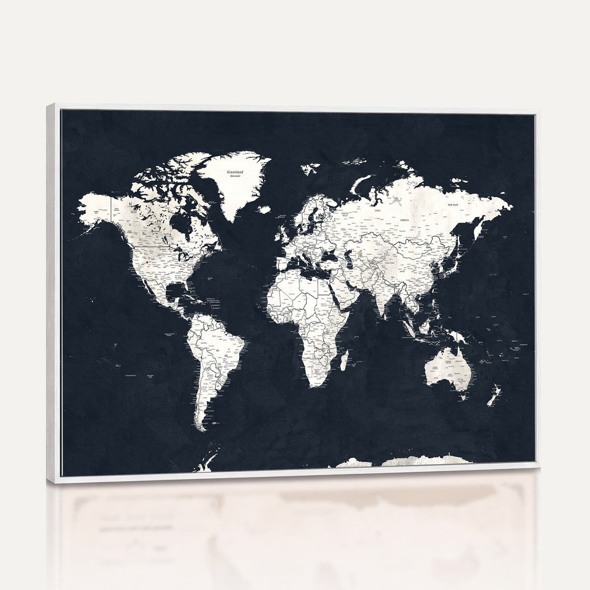 11963807-MGV-CV-36X24 - Black World Map Wall Art Canvas Print for Home Office and Meeting Room Decor