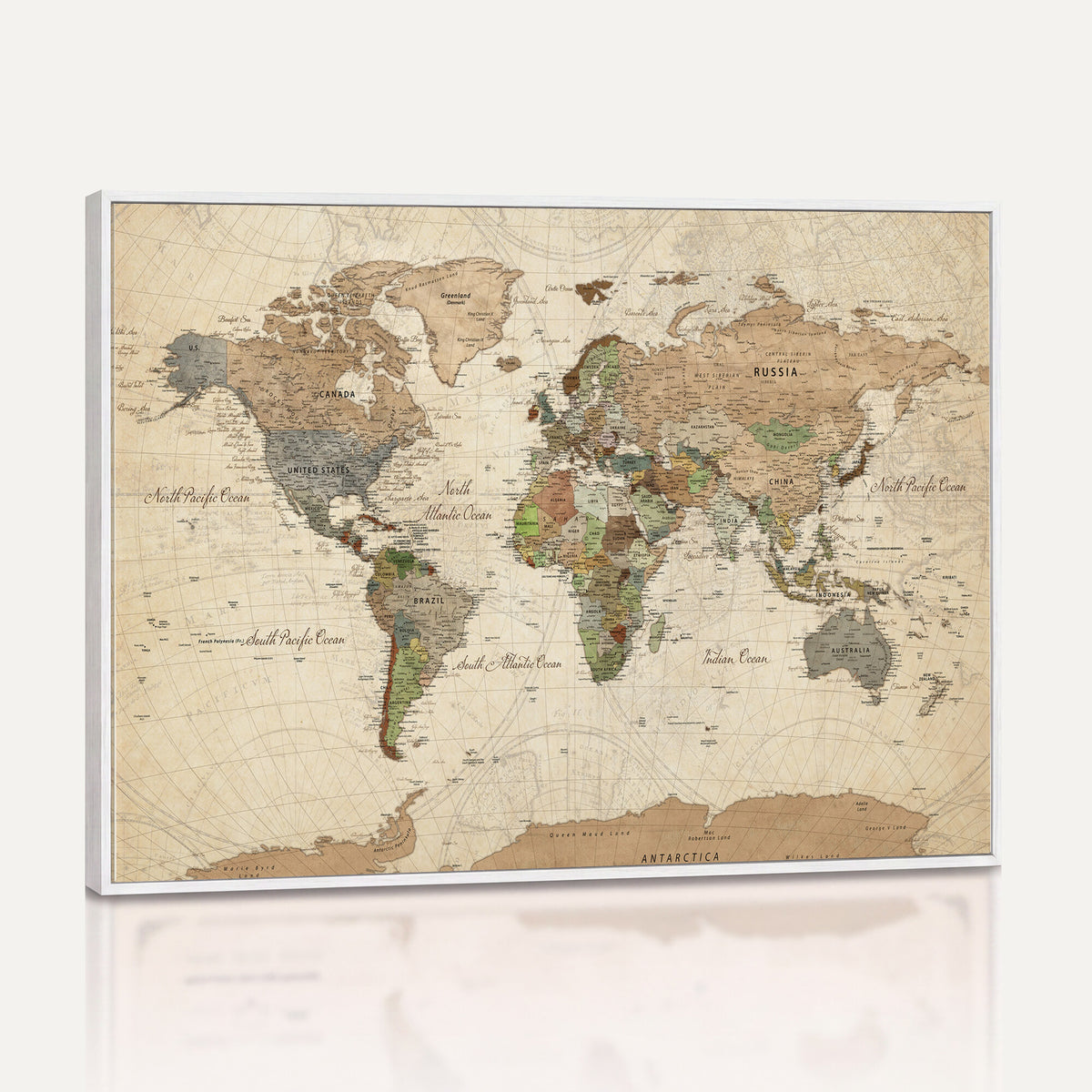 16856902-MGV-CV-36X24 - Vintage World Map Canvas Wall Art - Rustic Grunge Texture