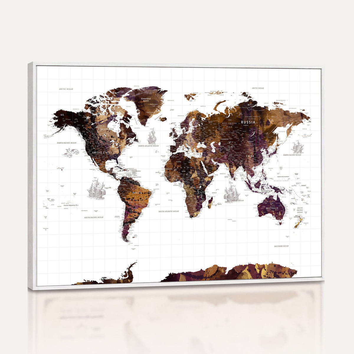 34792695-MGV-CV-36X24 - Rustic World Map Wall Art Canvas Print | Large Vintage Blue World Map on Wood Grain Style Background