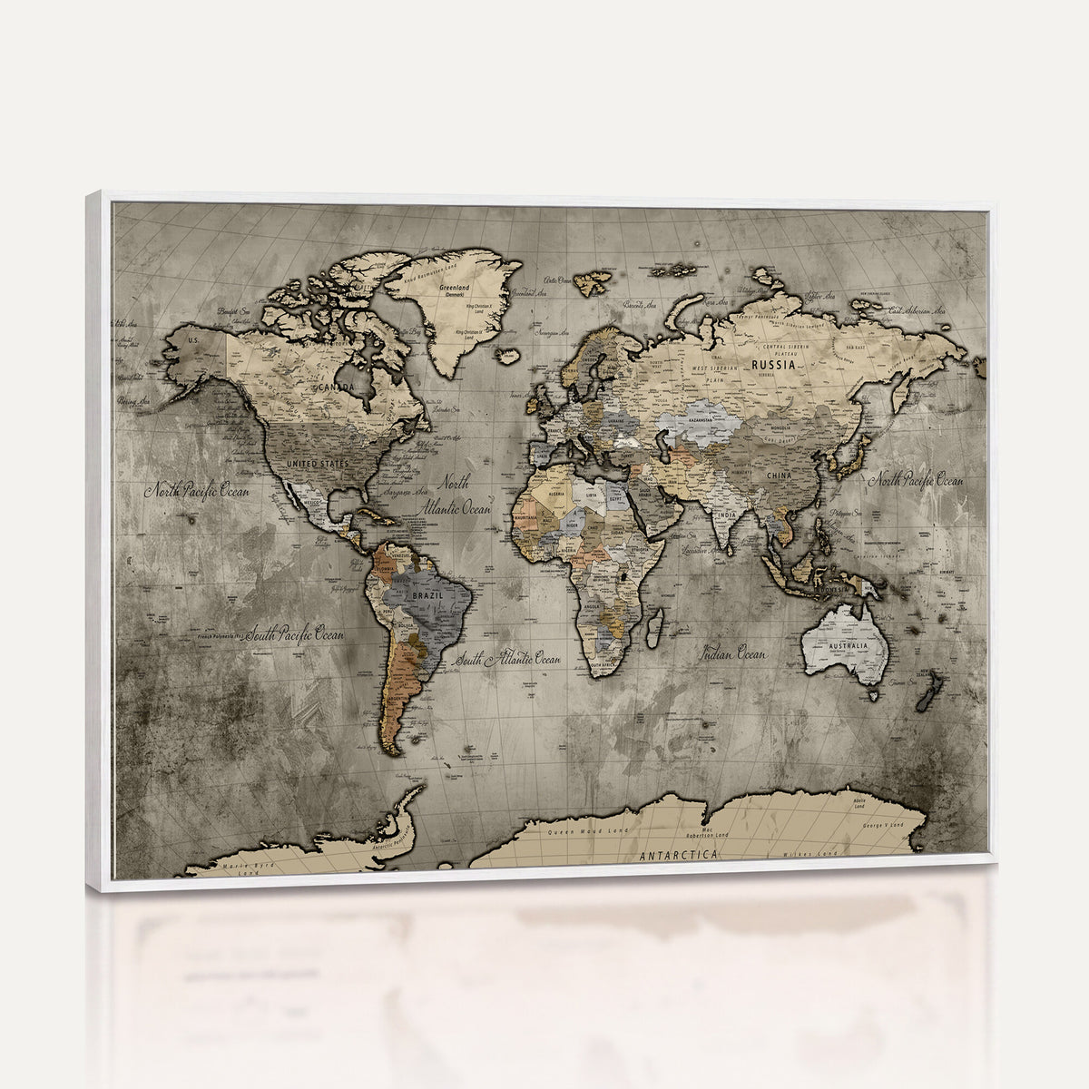 85218700-MGV-CV-36X24 - World Map Canvas Print, Detailed Map of the World Wall Art