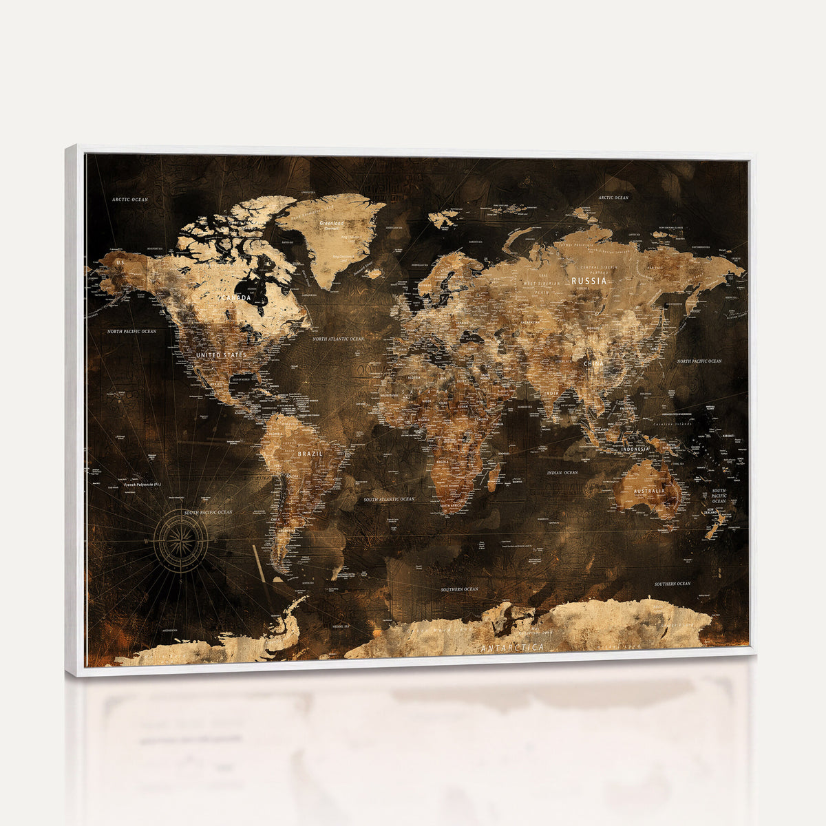 97742922-MGV-CV-36X24 - World Map Canvas Print, Modern Decorative Framed Map Artwork