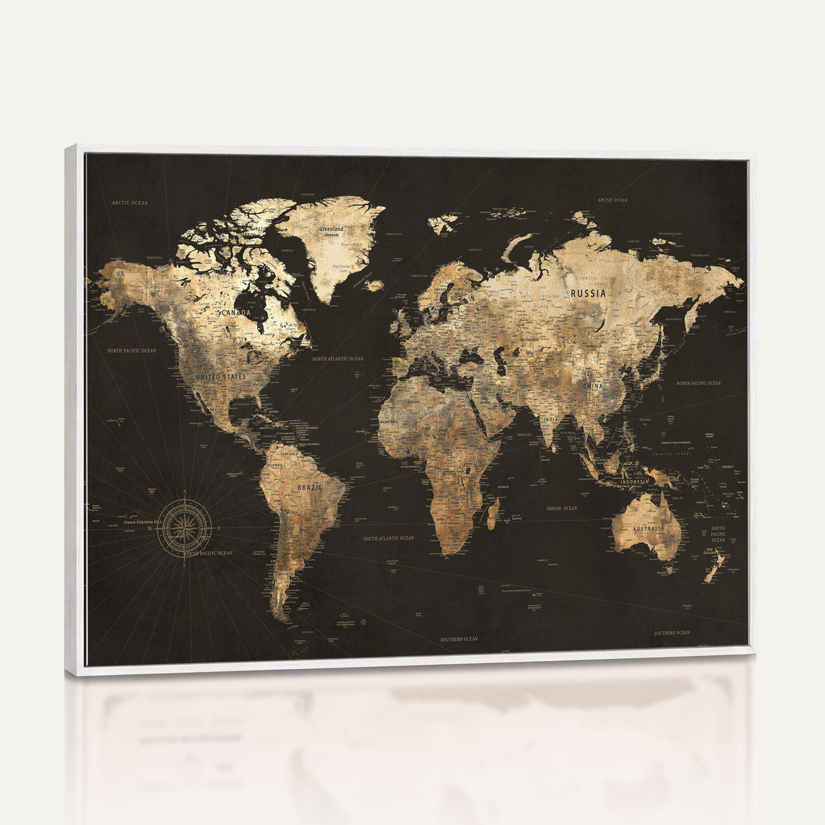 70985630-MGV-CV-36X24 - Framed World Map with Pin Canvas Print – Detailed World Map