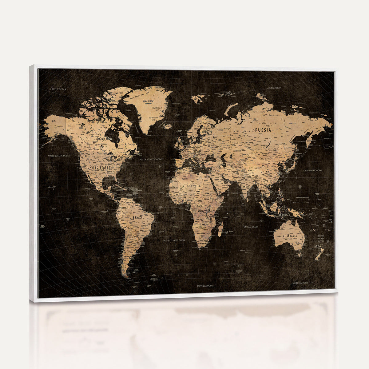 15118265-MGV-CV-36X24 - Brown World Map Canvas Print | Modern Travel Map Wall Art