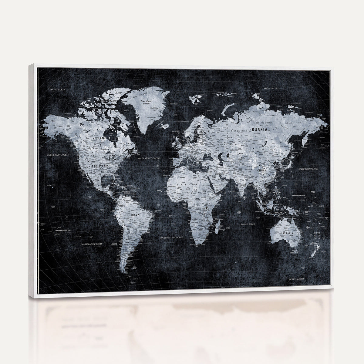86893704-MGV-CV-36X24 - Black World Map Canvas Print | Detailed Map for Couples and Anniversary Gift