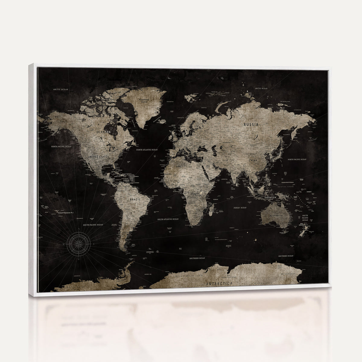 56225956-MGV-CV-36X24 - Detailed World Map Wall Art Print - Large Framed World Map