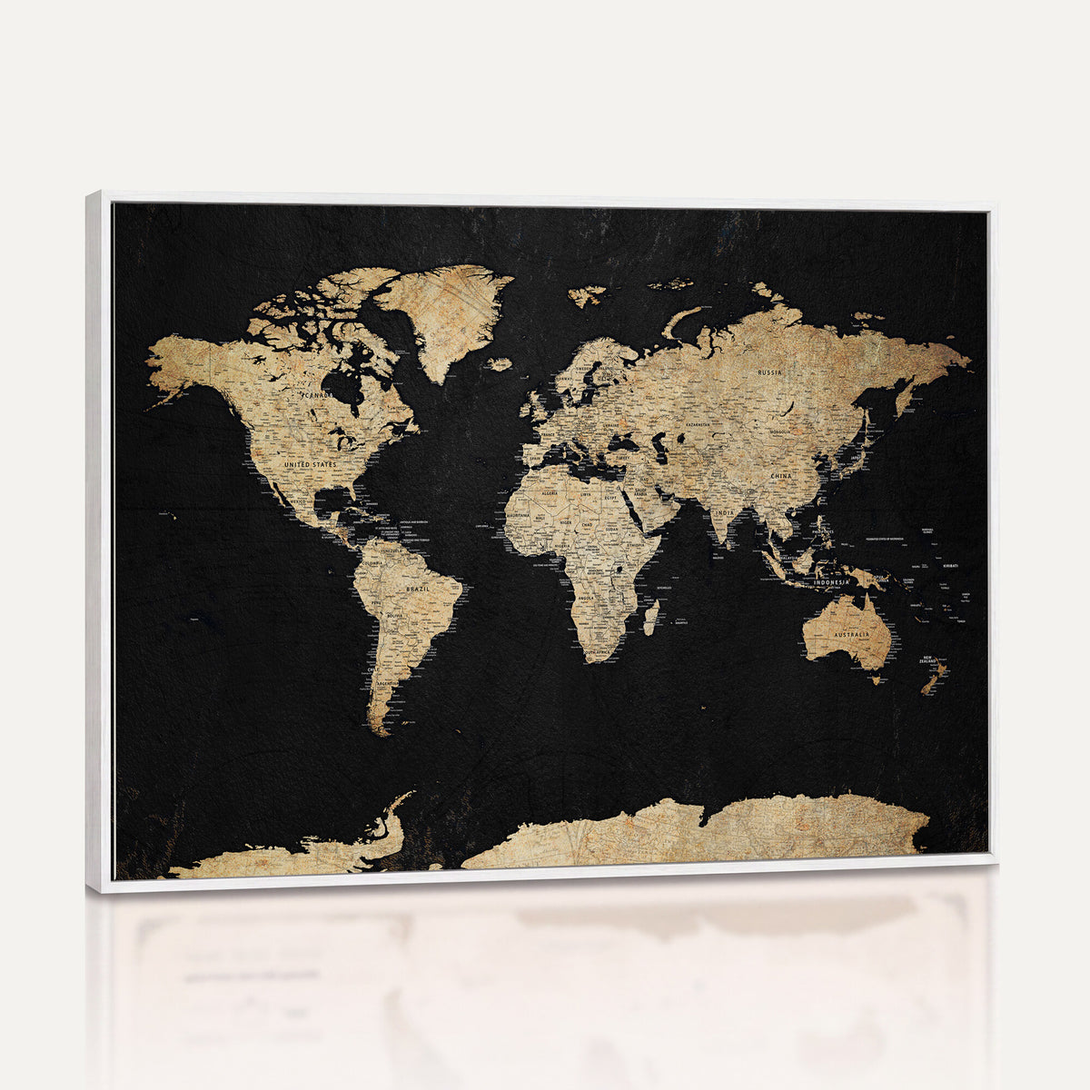71518849-MGV-CV-36X24 - Beige World Map Canvas Wall Art Print, Minimal Black and