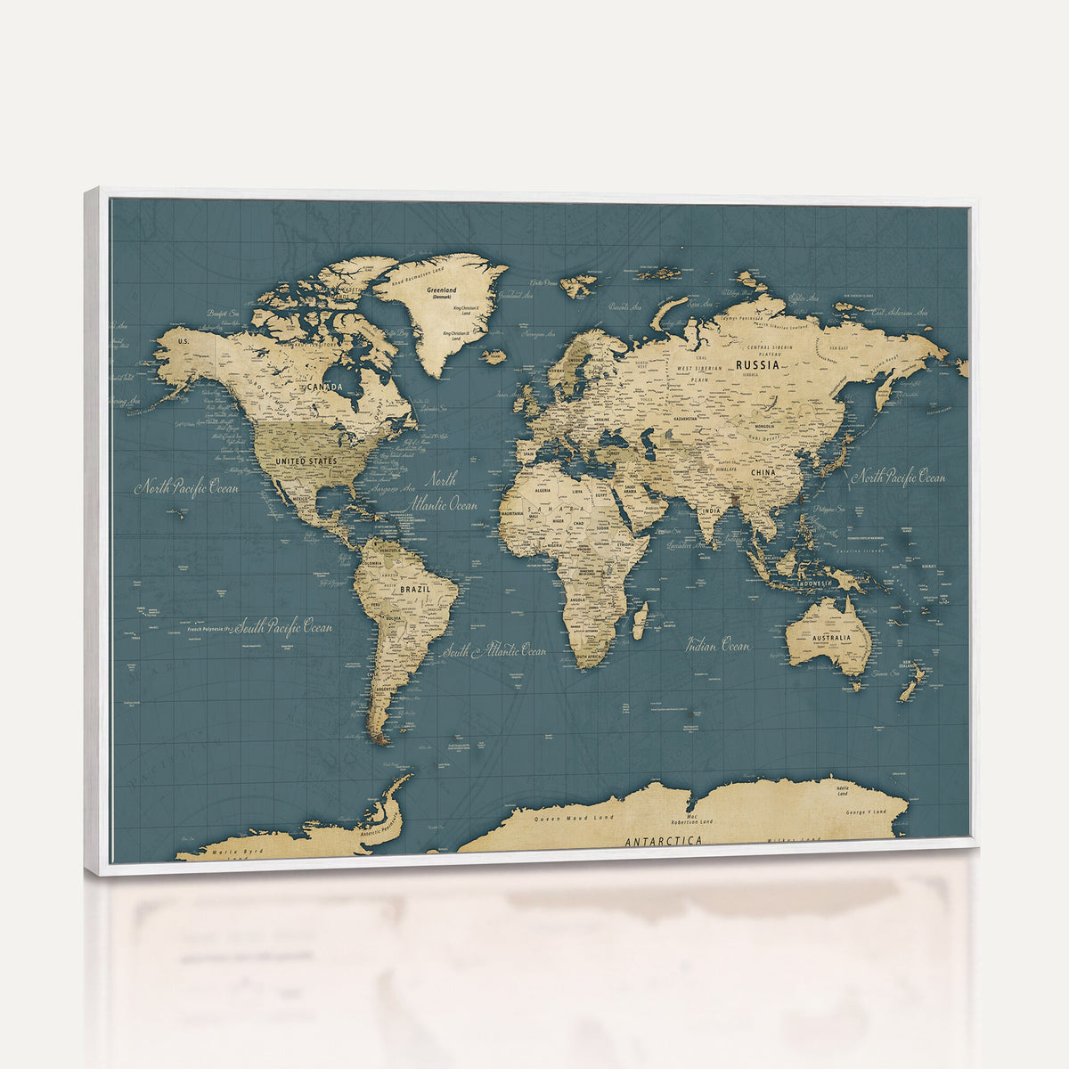 99599383-MGV-CV-36X24 - Minimal Vintage World Map Canvas Wall Art Print, Neutral
