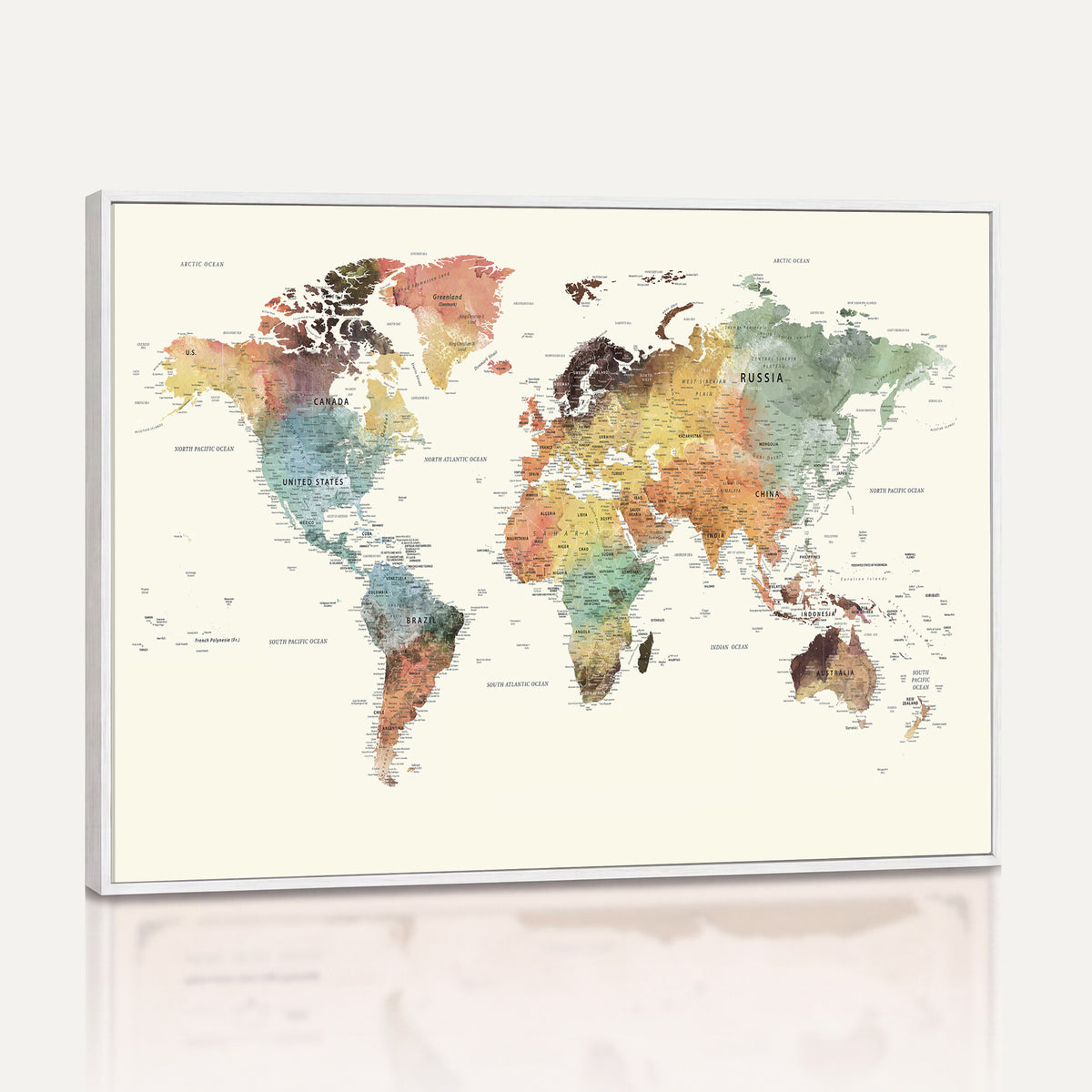 64206059-MGV-CV-36X24 - Framed World Map Wall Art Canvas Print for Living Room and Study Room