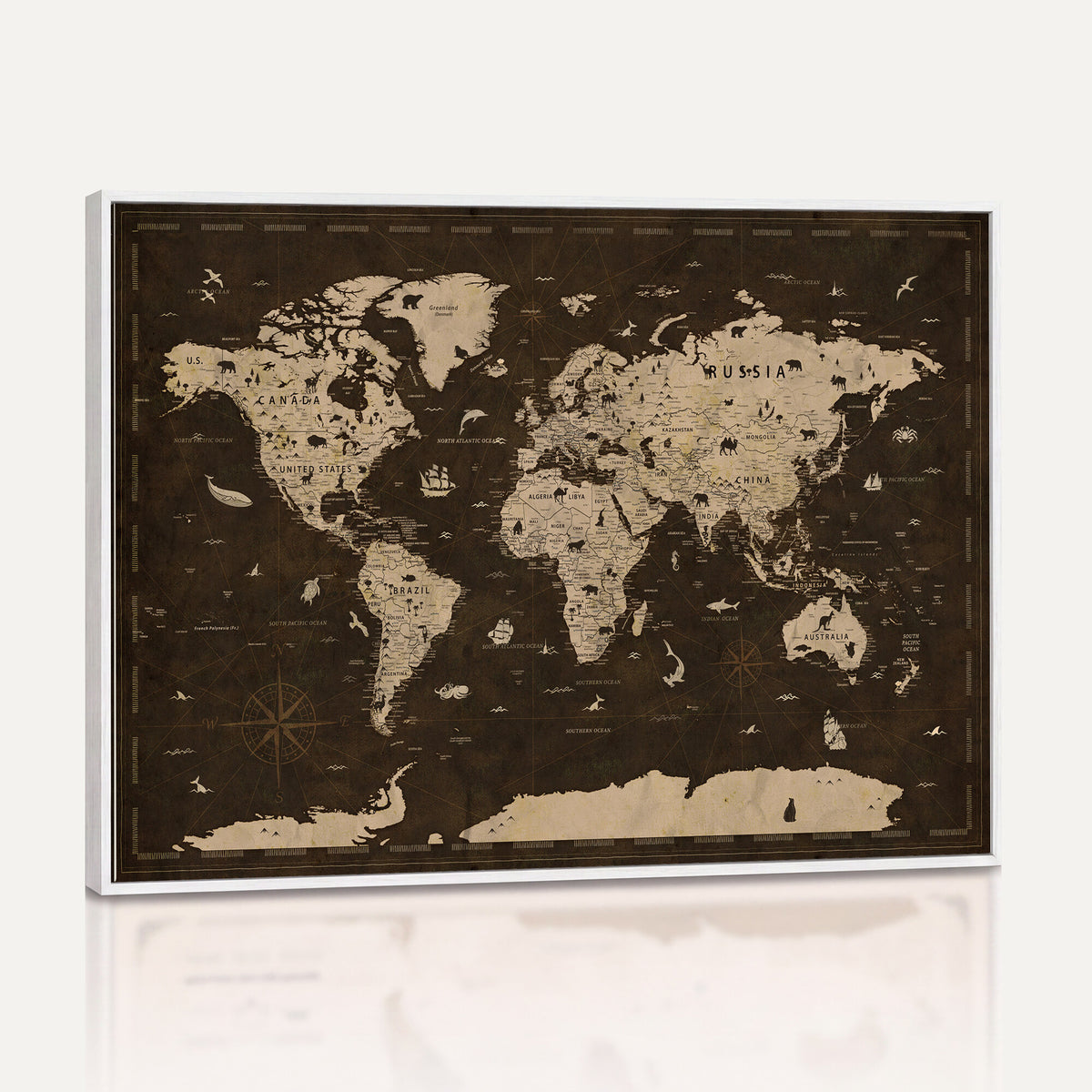 44276398-MGV-CV-36X24 - World Map Wall Art Canvas Print, Modern Decorative Framed Map Artwork Prints for Living Room, Office, Bedroom Wall Decor