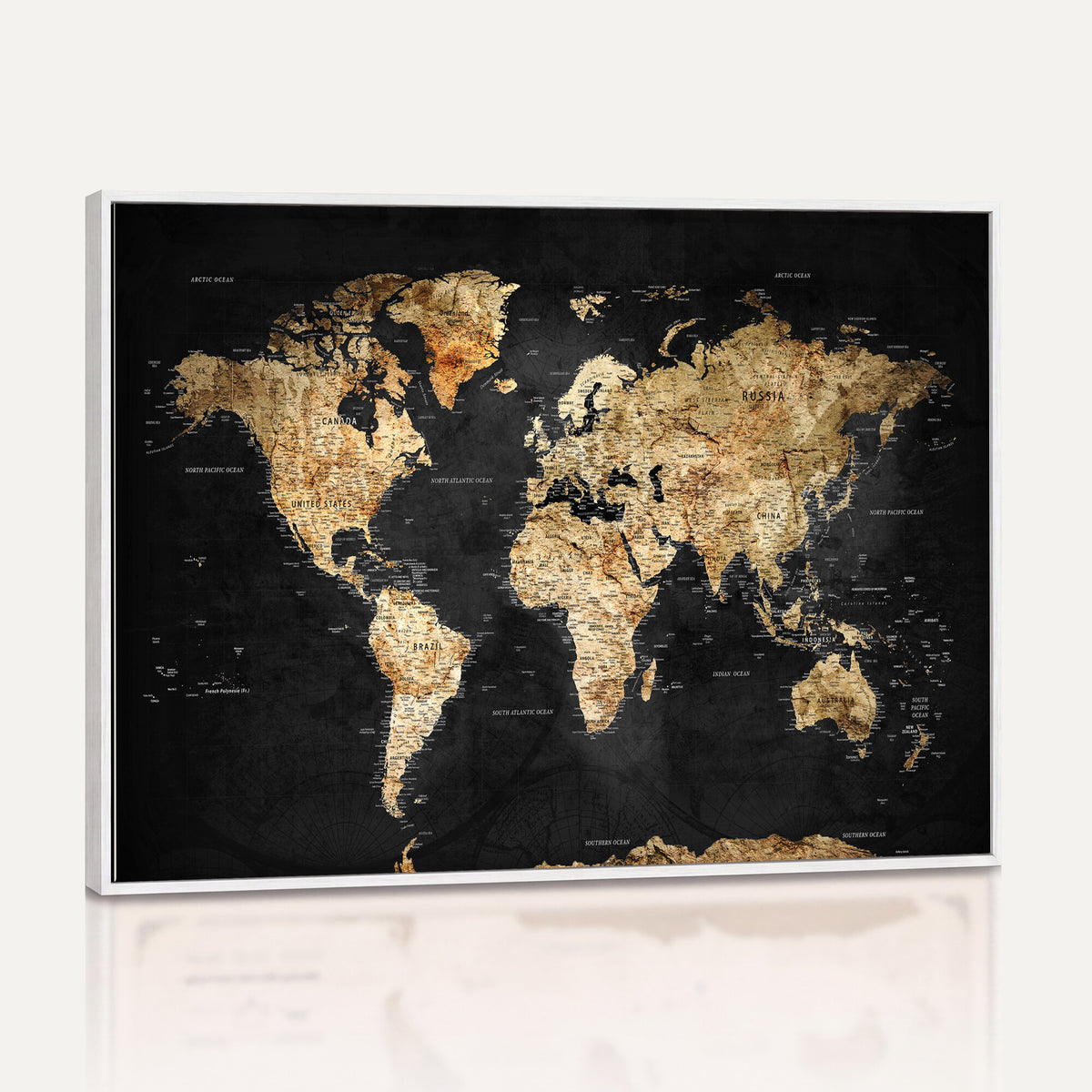 23568589-MGV-CV-36X24 - World Map Wall Art Canvas Print, Modern Decorative Framed Map Artwork Prints for Living Room, Office, Bedroom Wall Decor