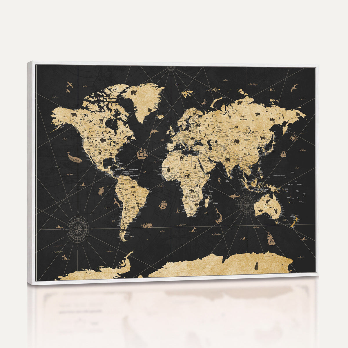 80270976-MGV-CV-36X24 - World Map Wall Art Canvas Print, Modern Decorative Framed Map Artwork Prints for Living Room, Office, Bedroom Wall Decor