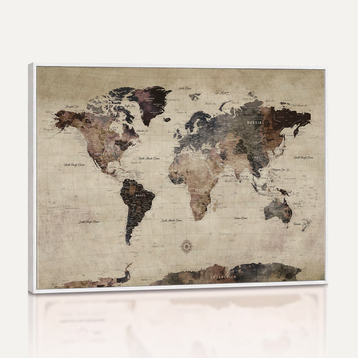 60560672-MGV-CV-36X24 - World Map Wall Art Canvas Print, Modern Decorative Framed Map Artwork Prints for Living Room, Office, Bedroom Wall Decor