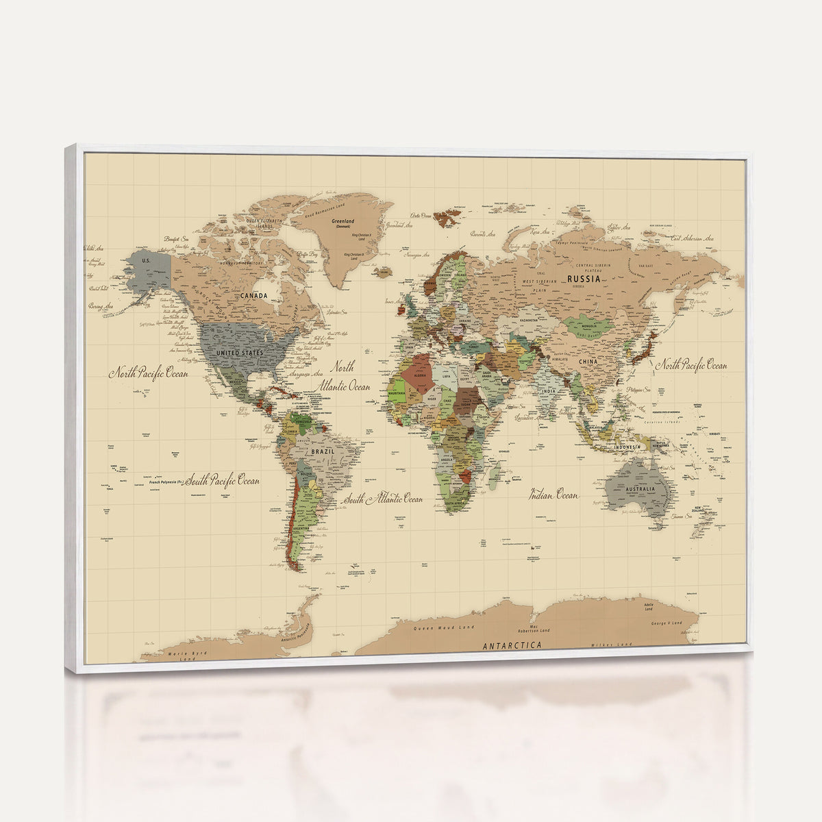 31407854-MGV-CV-36X24 - World Map Wall Art Canvas Print, Modern Decorative Framed Map Artwork Prints for Living Room, Office, Bedroom Wall Decor