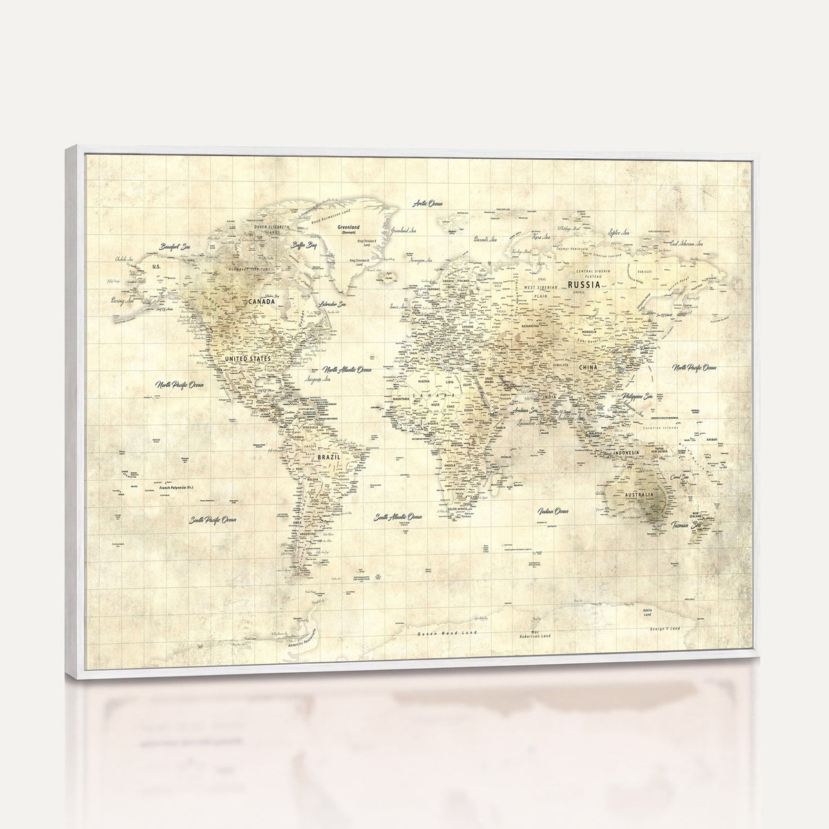 17101439-MGV-CV-36X24 - World Map Wall Art Canvas Print, Modern Decorative Framed Map Artwork Prints for Living Room, Office, Bedroom Wall Decor