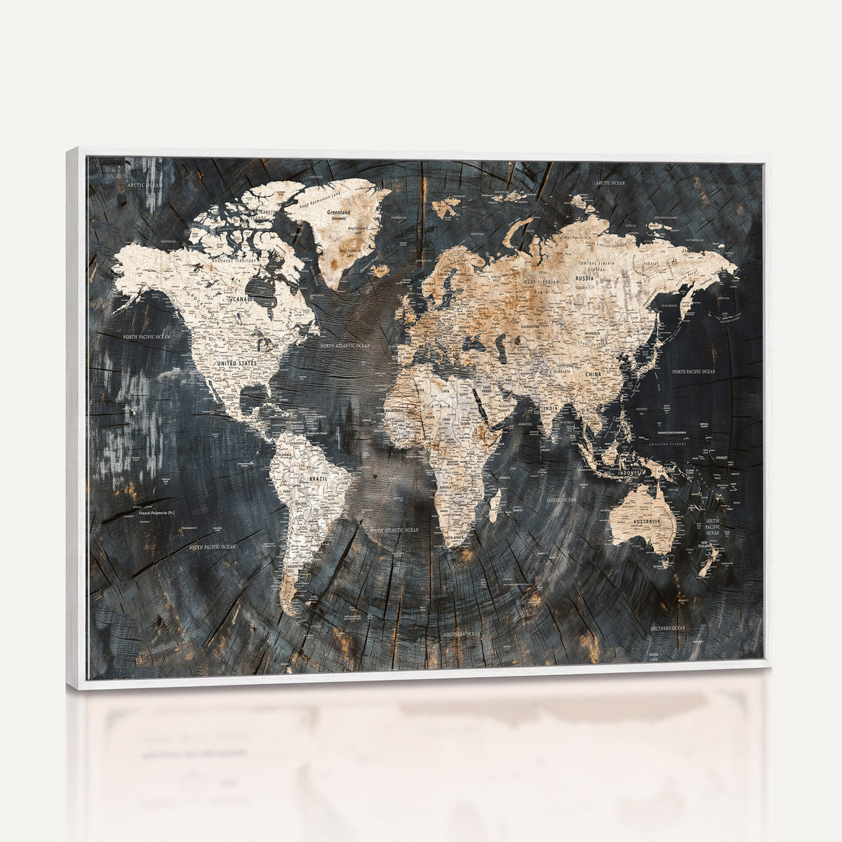 89162112-MGV-CV-36X24 - World Map Wall Art Canvas Print, Modern Decorative Framed Map Artwork Prints for Living Room, Office, Bedroom Wall Decor