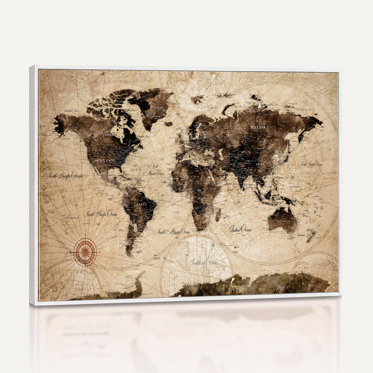47657418-MGV-CV-36X24 - World Map Wall Art Canvas Print, Modern Decorative Framed Map Artwork Prints for Living Room, Office, Bedroom Wall Decor