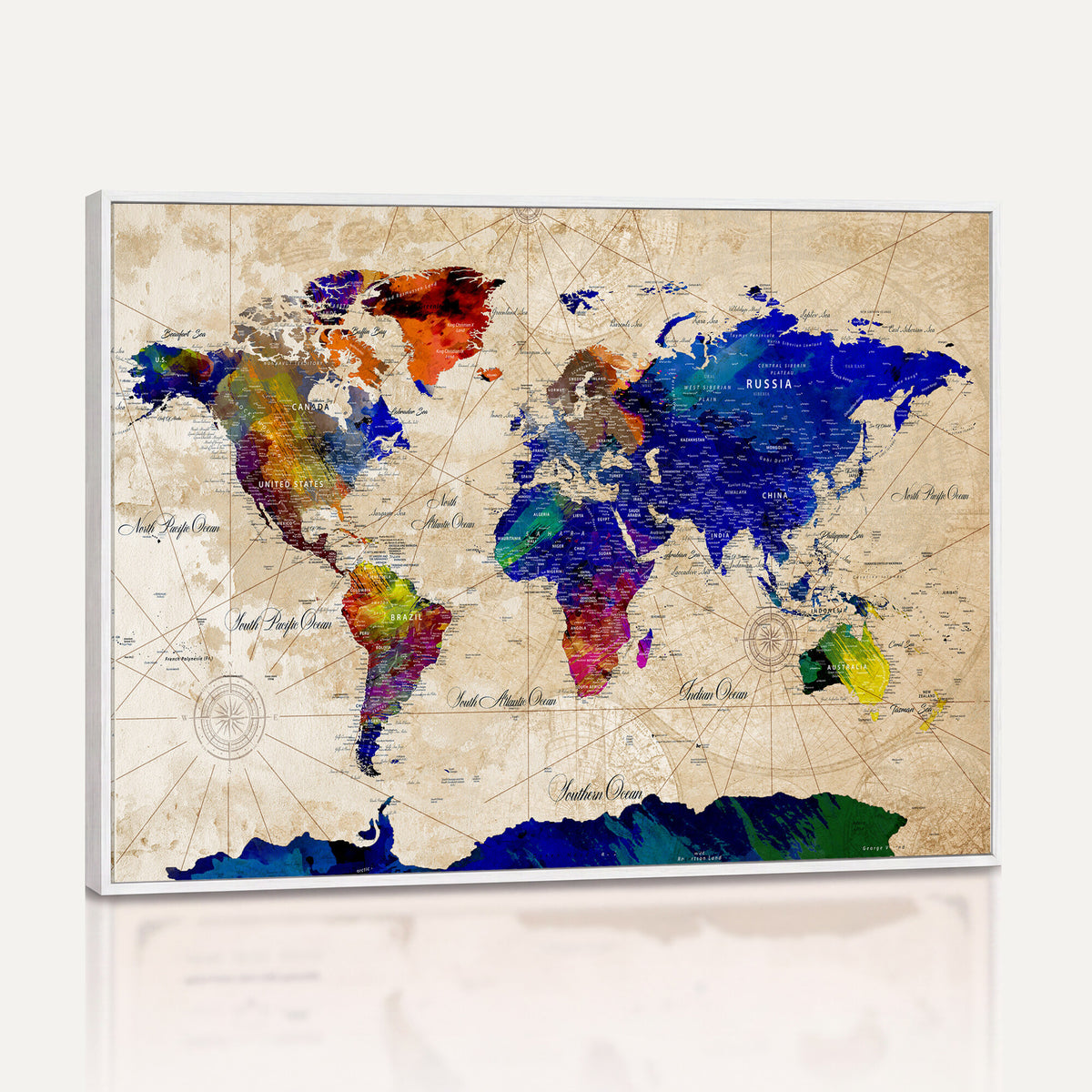 26284075-MGV-CV-36X24 - World Map Wall Art Canvas Print, Modern Decorative Framed Map Artwork Prints for Living Room, Office, Bedroom Wall Decor
