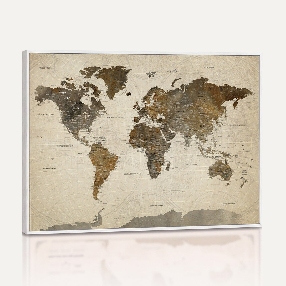 49623468-MGV-CV-36X24 - World Map Wall Art Canvas Print, Modern Decorative Framed Map Artwork Prints for Living Room, Office, Bedroom Wall Decor