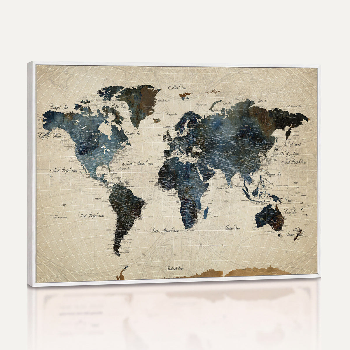 72927803-MGV-CV-36X24 - World Map Wall Art Canvas Print, Modern Decorative Framed Map Artwork Prints for Living Room, Office, Bedroom Wall Decor