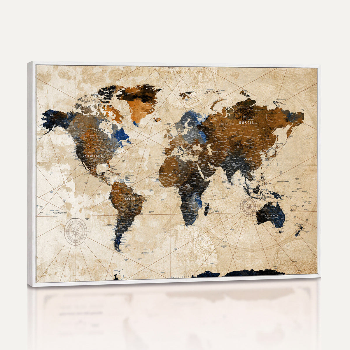 15727090-MGV-CV-36X24 - World Map Wall Art Canvas Print, Modern Decorative Framed Map Artwork Prints for Living Room, Office, Bedroom Wall Decor