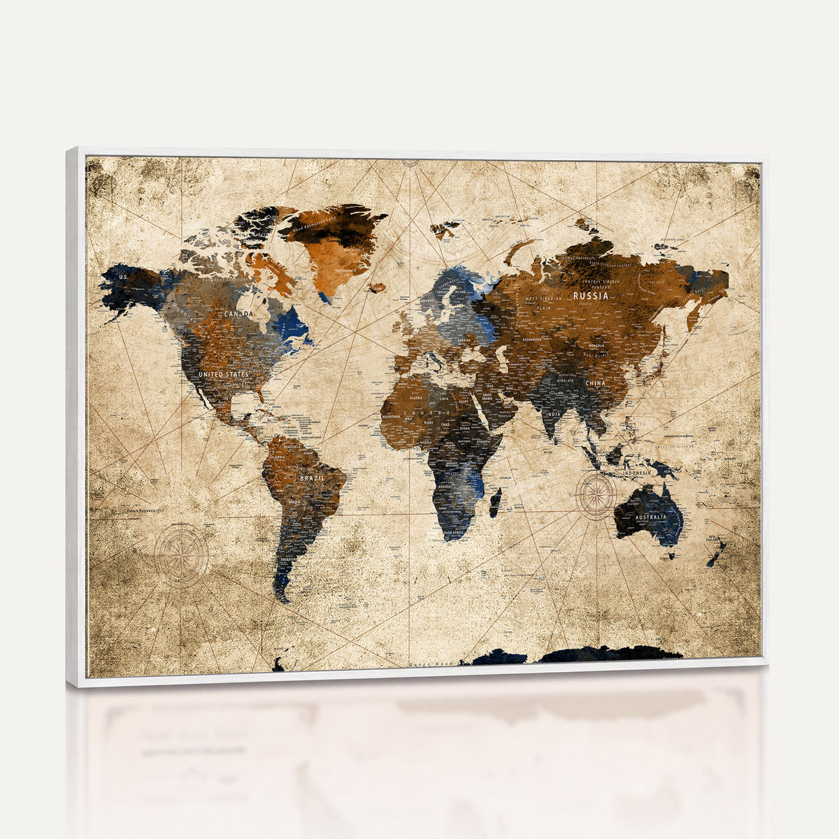 27163414-MGV-CV-36X24 - World Map Wall Art – Rustic Earth Tone Canvas Print, Antique